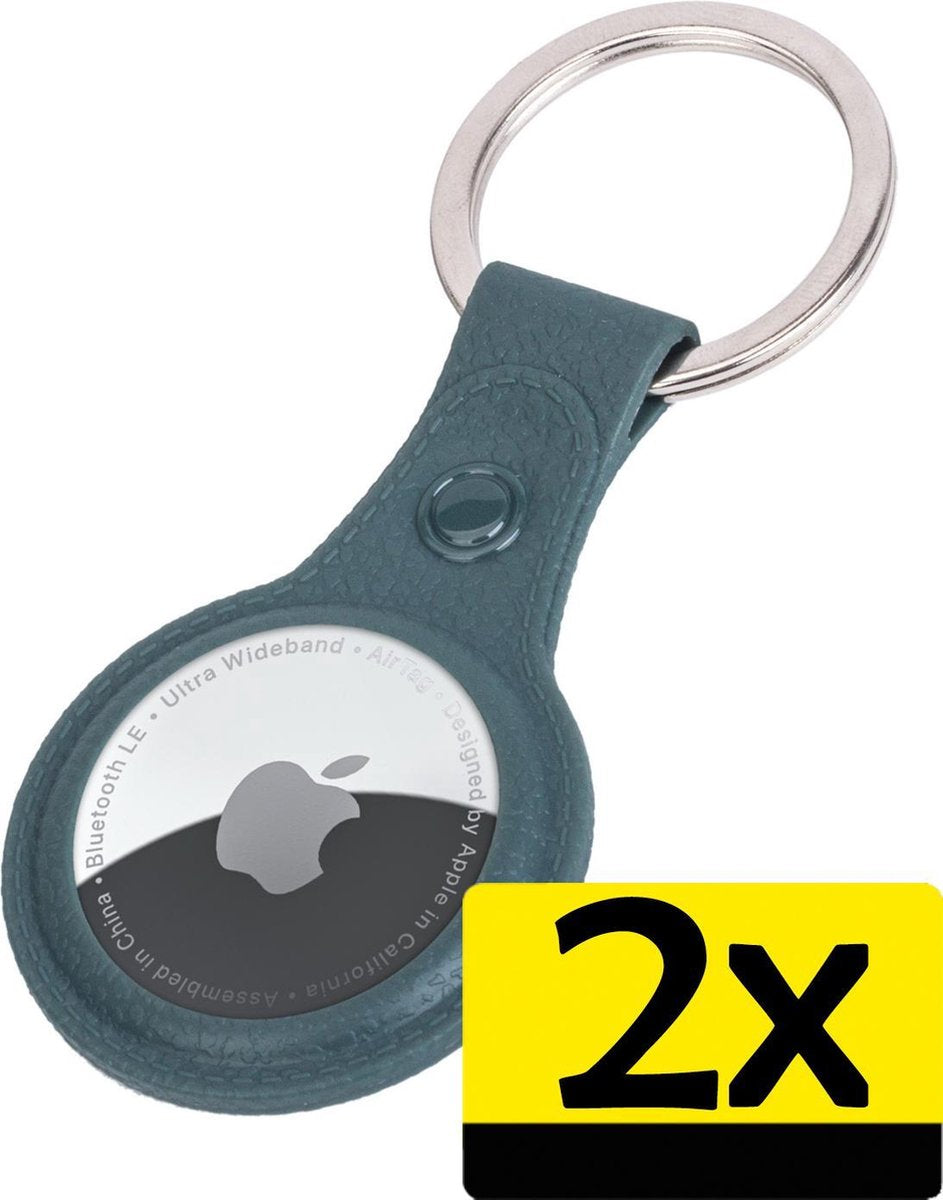 Airtag Sleutelhanger Hoes - Airtag Hoesje Hanger Case Leder Look - Airtag-Sleutelhanger Donker Groen - 2 Stuks