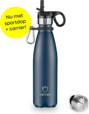 Vatten® Premium RVS Thermosfles - 500 ml - Mat Donkerblauw - Waterfles met Rietje - Isoleerfles