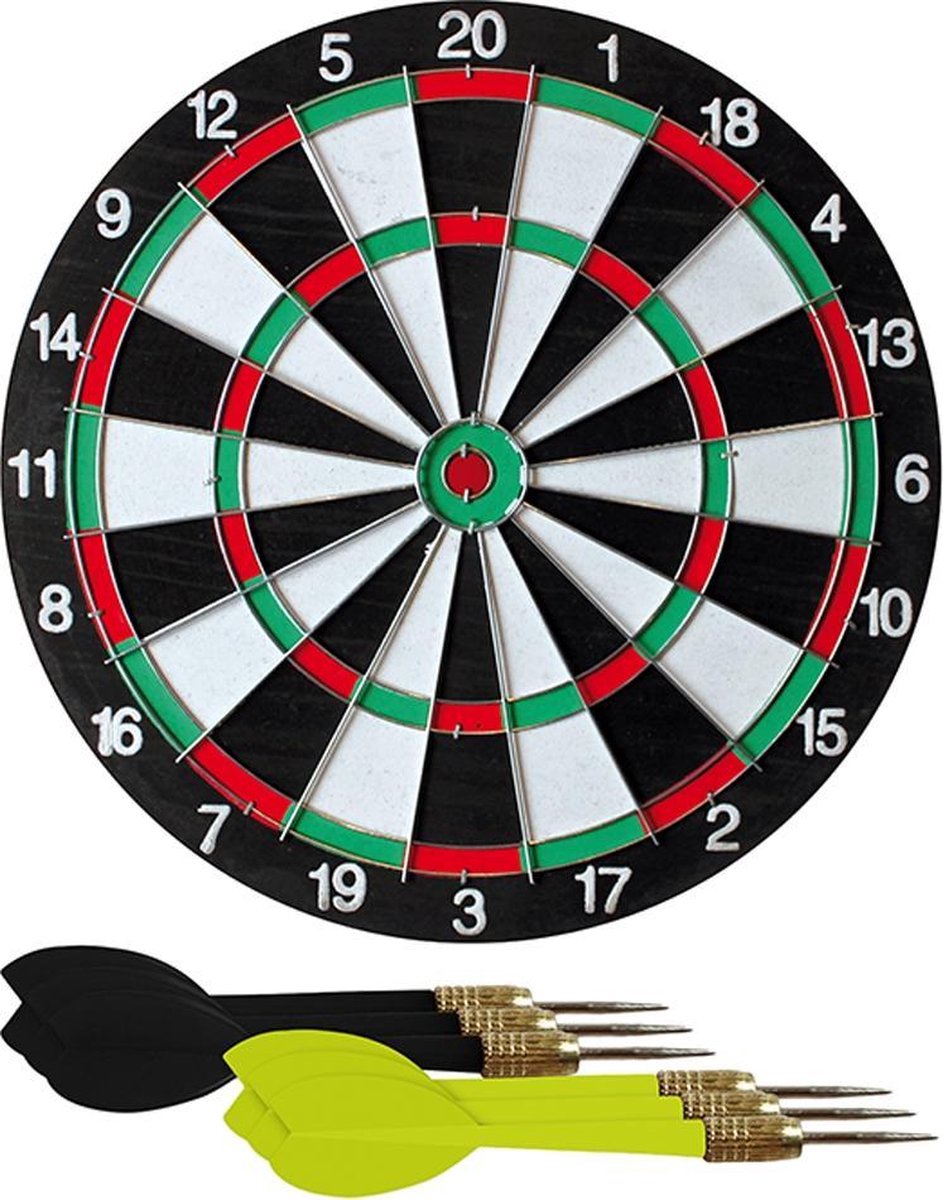 Dartbord met 6 pijlen