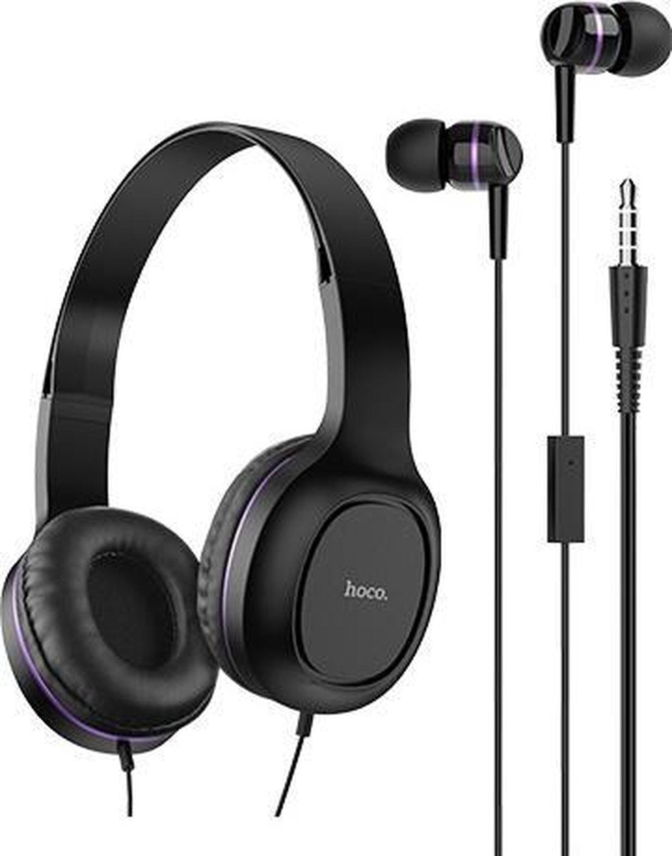 HOCO W24 Enlighten Two-Pack - Koptelefoon met Draad + Earbuds Oordopjes - 3
