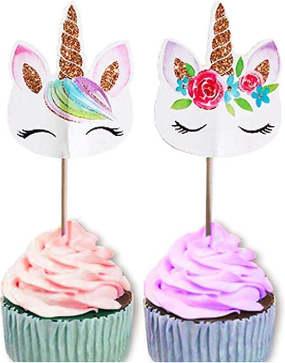 Unicorn topper - 10 stuks cupcake toppers - Eenhoorn topper - Taart topper - Cake - Taart - Prikker - 9 cm