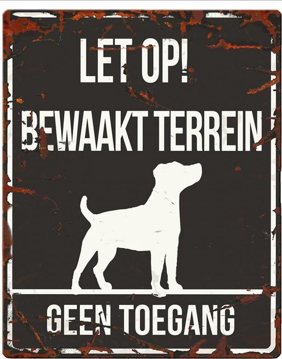 D&D Waakbord / Warning sign square jack russel n Zwart 20x25cm