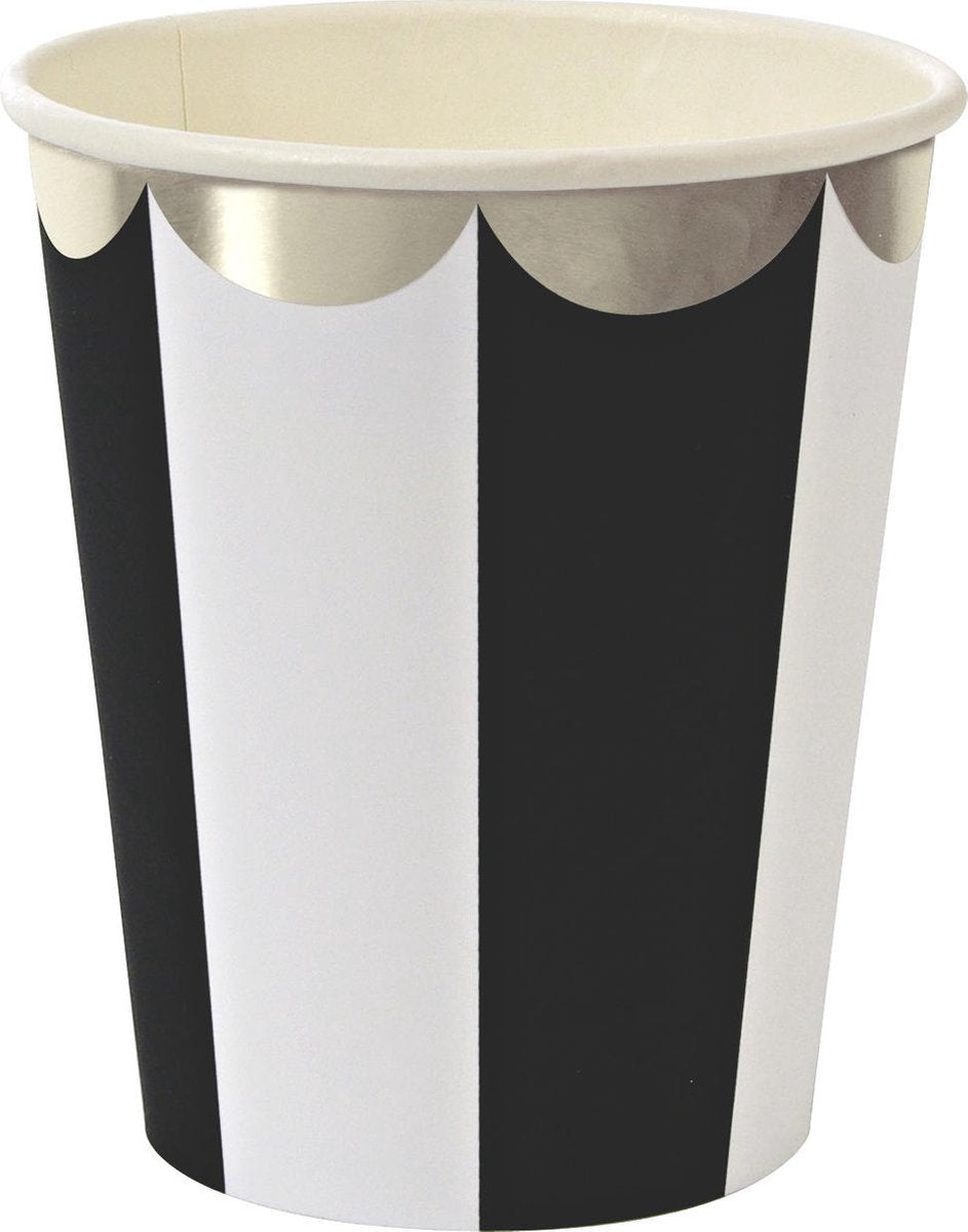 Kartonnen bekers - Strepen  Zwart - Meri Meri - 8 stuks - 260ml