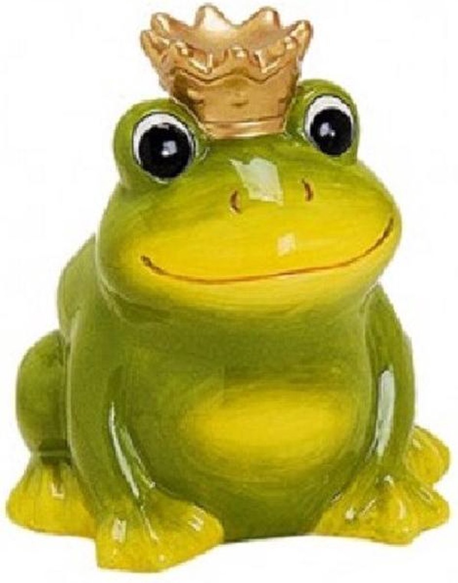 Spaarpot kikker met kroontje groen 14 cm - Kikkers dieren cadeau spaarpotten