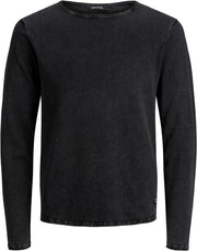 JACK & JONES slim fit trui katoen - O-hals - verwassen zwart -  Maat: S