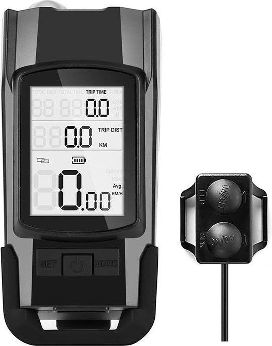 BOTC Draadloze Fietscomputer - 3in1- Fietslamp - Alarmhoorn- Extra Groot Scherm - Draadloze Fiets Computer Draadloos