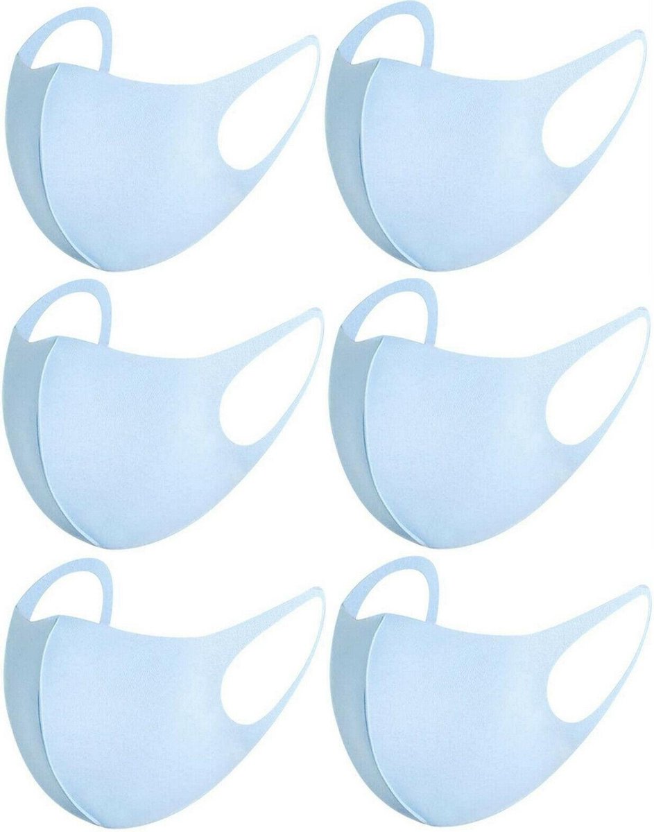 Mondkapje Wasbaar Mondmasker Blauw Mondkapjes Niet-medisch - 6 stuks