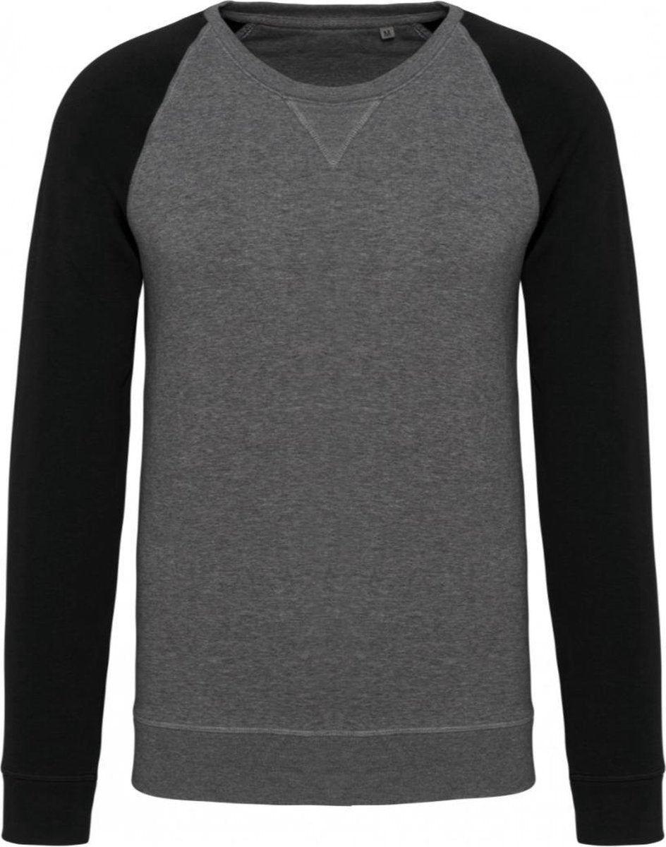 Tweekleurige herensweater BIO ronde hals raglanmouwen Grijs / Zwart Maat L