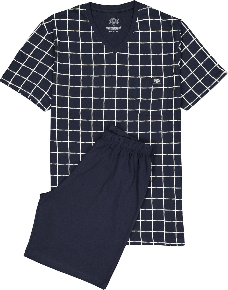 Ceceba heren shortama - donkerblauw met wit geruit -  Maat: XXL