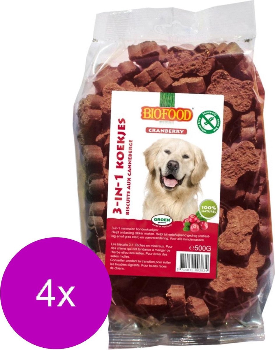 Biofood 3-In-1 Koekjes - Hondensnacks - 4 x Cranberry Vlees 500 g