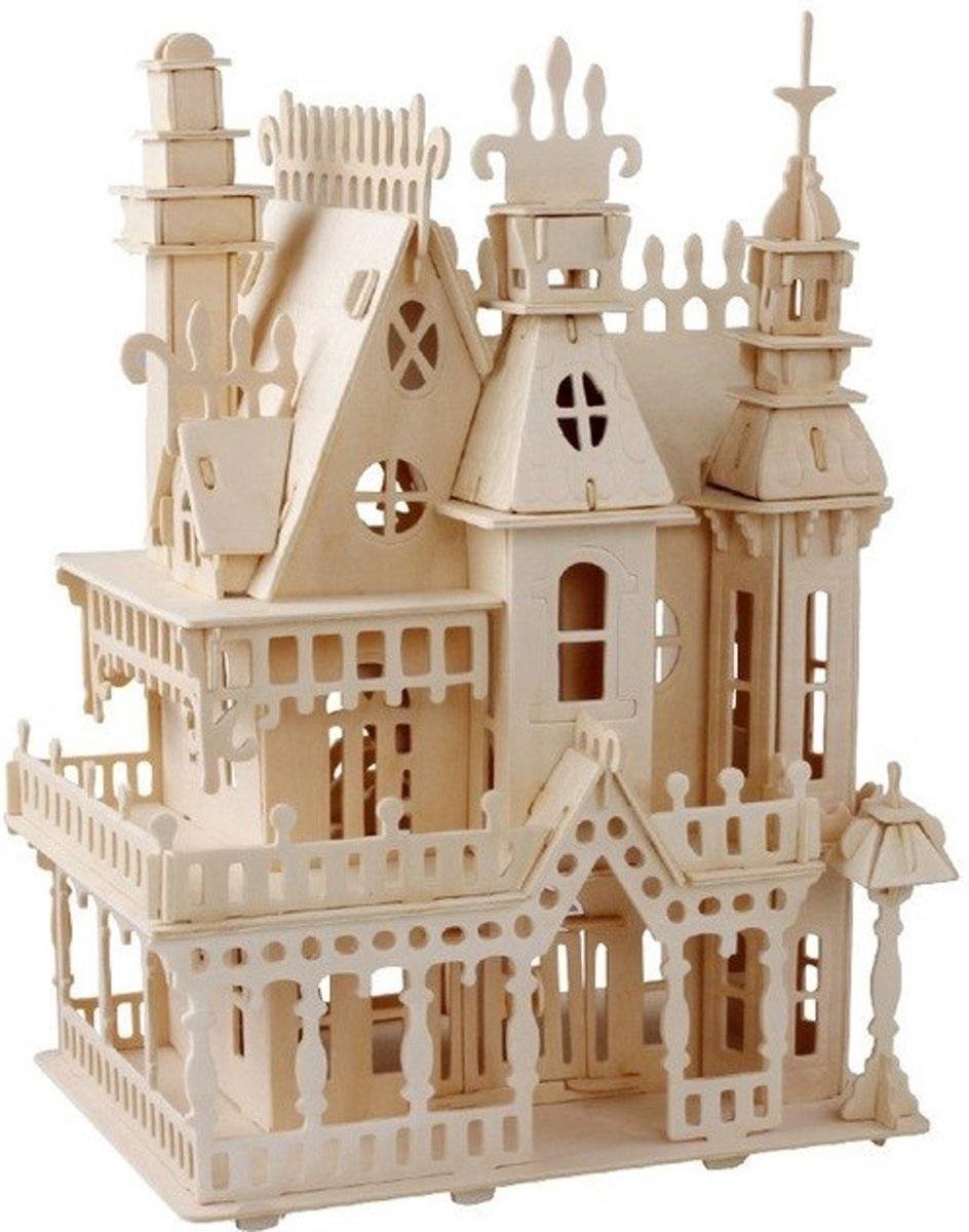 Bouwpakket Houten Poppenhuis Villa Fantasia- klein Schaal 1:36- hout