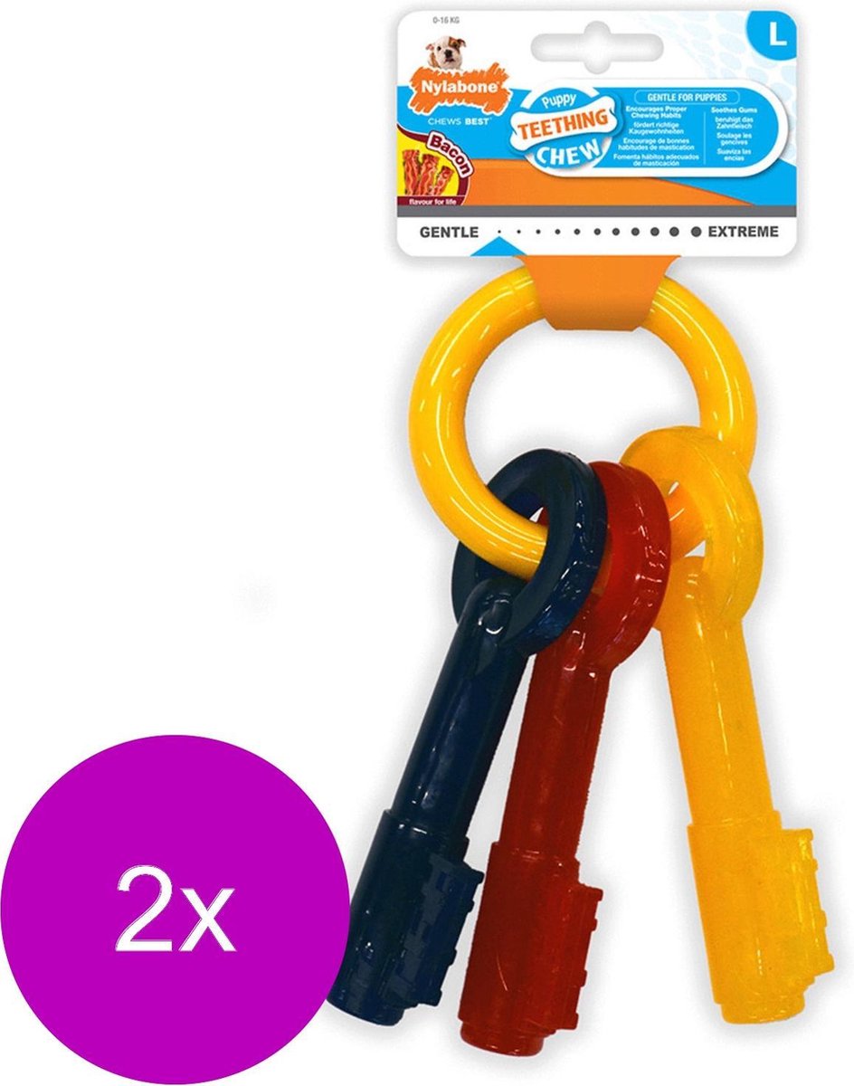 Nylabone Puppy Teething Key Flexible Geel&Blauw&Rood - Hondenspeelgoed - 2 x Wolf Tot 16kg