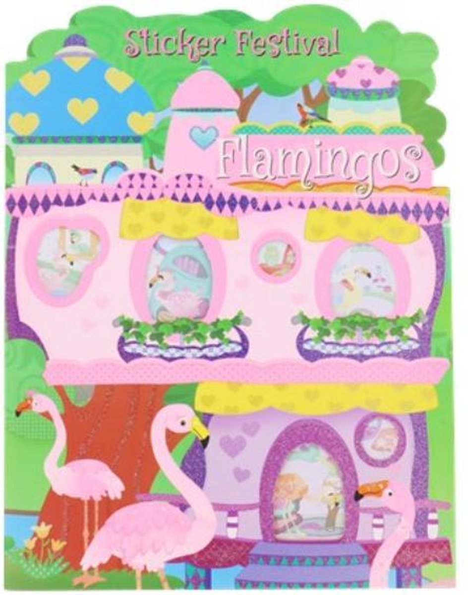 stickerboek flamingos roze 12 bladzijde met 6 stickervellen maak je eigen droom boek