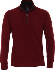 Redmond heren trui katoen - schipperstrui met rits - warm rood -  Maat L