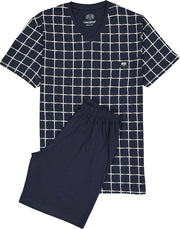 Ceceba heren shortama - donkerblauw met wit geruit -  Maat: 4XL