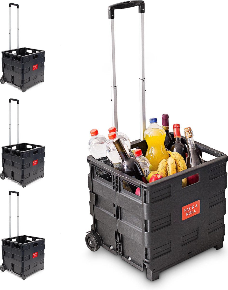relaxdays 4 x boodschappentrolley - krat op wielen - tot 35 kg - opvouwbaar - trolley
