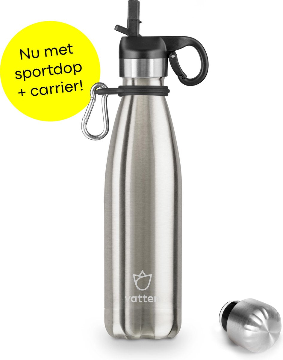 Vatten® Premium RVS Thermosfles - 500 ml - Staal - Waterfles met Rietje - Isoleerfles
