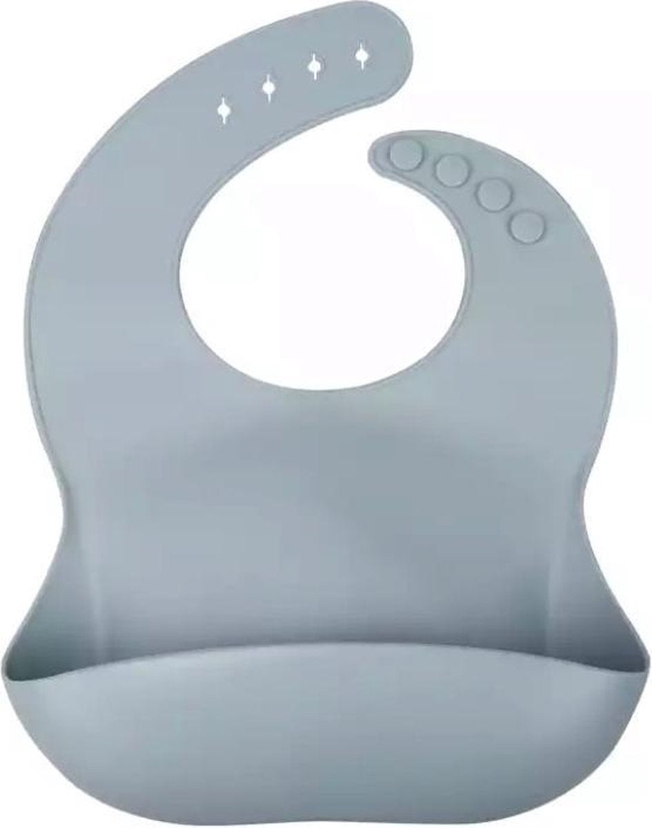 Siliconen slabbetje met opvangbakje grijsblauw / in verschillende hippe kleuren / uitwasbaar / siliconen slabbertje / hygiënisch / unisex / waterdicht / 0-3 jr / meegroei / verstelbaar / cadeau / zwangerschapscadeau