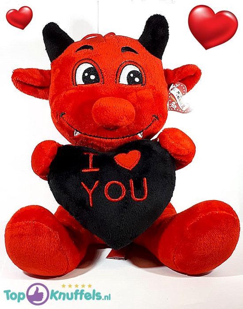 Duivel Teddybeer met I Love You hart 32 cm| knuffelbeer pluche knuffel beer Devil | Ik Hou Van Jou / I Love You bear | Beertje met hart liefde | Rozen Beer met hartje 32cm | Valentijnsdag Rozenbeer Cadeau / Valentines day  | Valentijn kado vrouw man