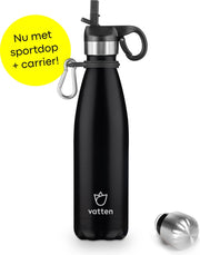 Vatten® Premium RVS Thermosfles - 500 ml - Mat Zwart - Waterfles met Rietje - Isoleerfles