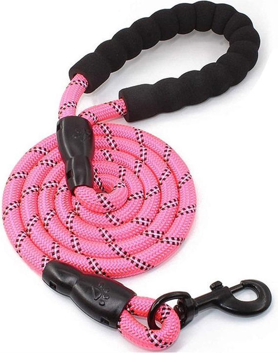 GOLDENDEALER™ - Hondenriem - nieuw verstevigd model – reflecterend - voor grote en kleine honden - duurzaam touw - stevige grip - honden trainen – roze - 1