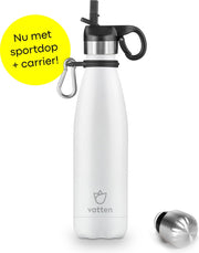 Vatten® Premium RVS Thermosfles - 500 ml - Mat Wit - Waterfles met Rietje - Isoleerfles
