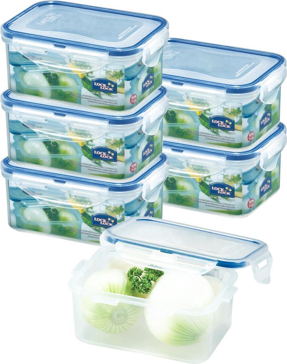 Lock&Lock Meal prep bakjes | Vershoudbakjes | Bewaardozen voedsel – Set van 6 stuks – 600 ml - Transparant