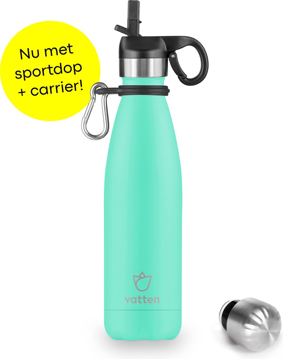 Vatten® Premium RVS Thermosfles - 500 ml - Mat Turquoise - Waterfles met Rietje - Isoleerfles