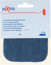 Pronty kniestukken 2 stuks kleur middel blauw jeans opstrijkbaar  9 x 10 cm