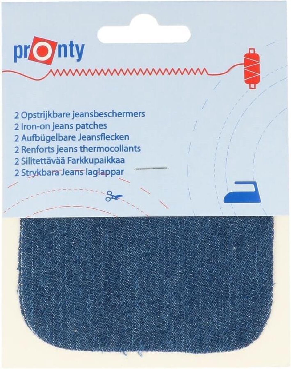 Pronty kniestukken 2 stuks kleur middel blauw jeans opstrijkbaar  9 x 10 cm