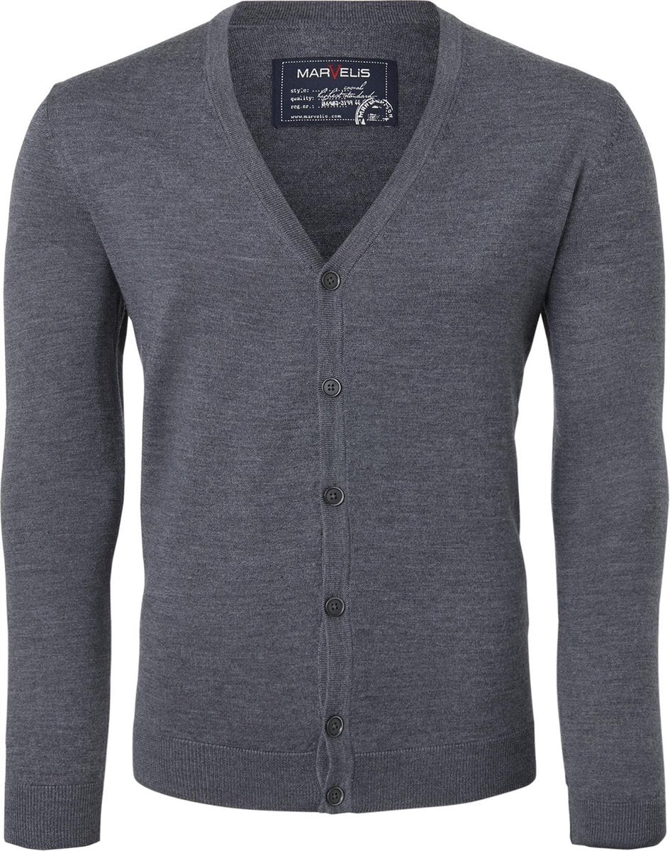 MARVELIS heren vest wol - V-hals - antraciet grijs melange -  Maat: 3XL