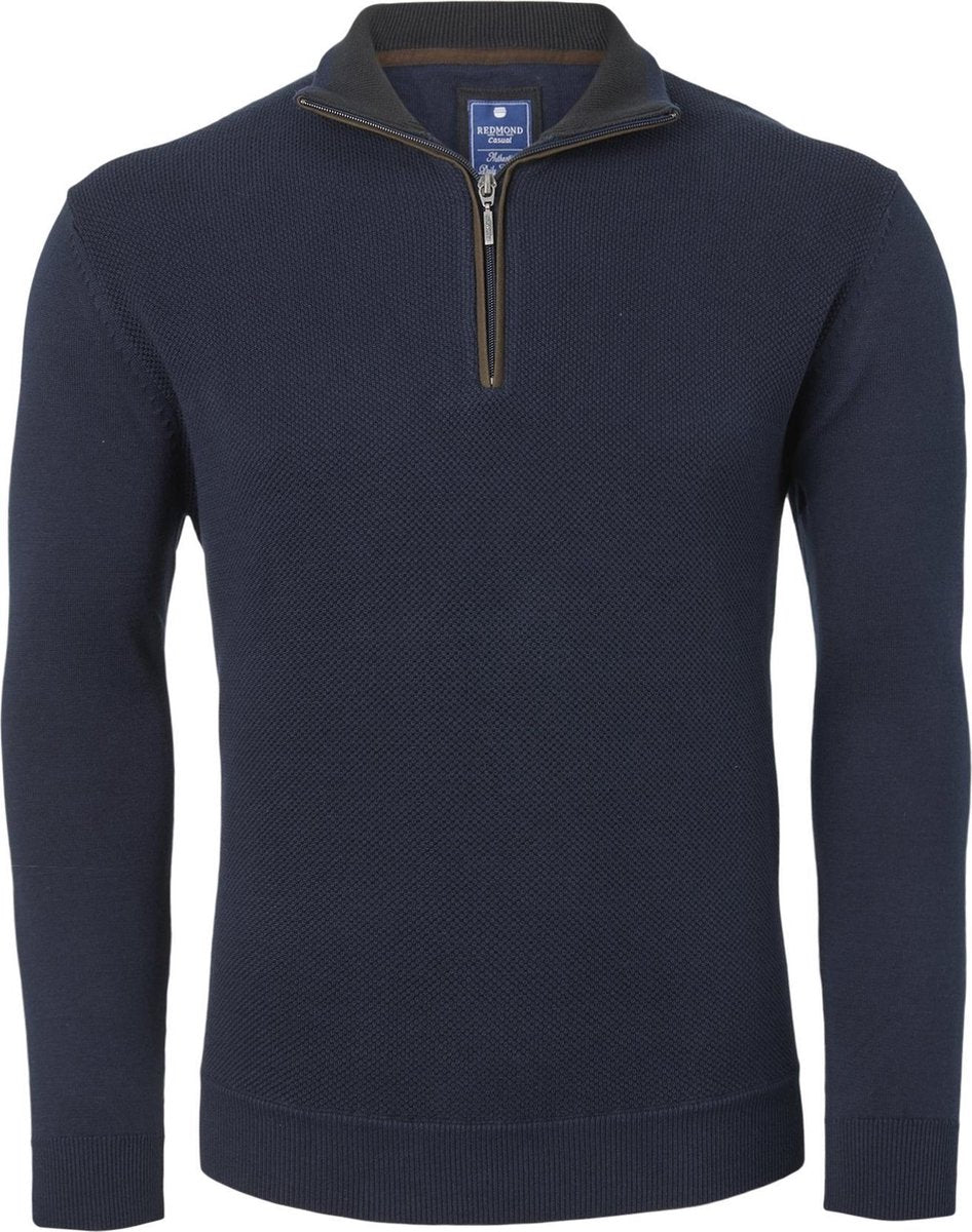 Redmond heren trui katoen - schipperstrui met rits - donker blauw -  Maat XL