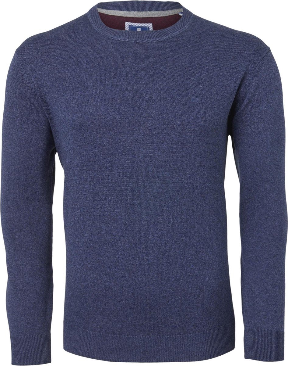 Redmond heren trui katoen - O-hals - marine blauw melange -  Maat M