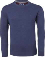 Redmond heren trui katoen - O-hals - marine blauw melange -  Maat XXXL