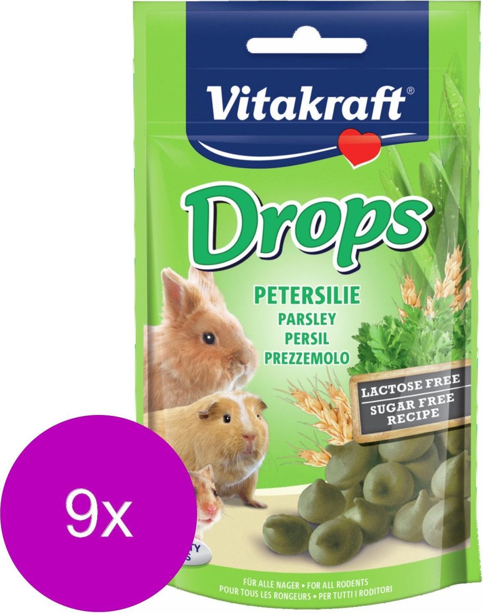 Vitakraft Knaagdier Drops - Knaagdiersnack - 9 x Peterselie Lactose Vrij