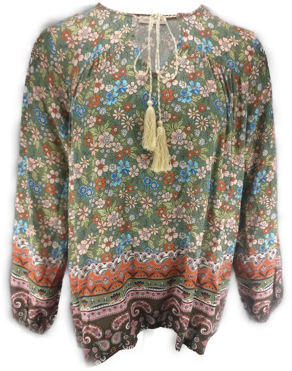Blouse - viscose - met v-hals