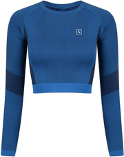 LXURY Tech Long Sleeve Crop Top Maat XXS/XS - Blauw - Naadloze Sport Shirt - Naveltruitje - Dames Crop Top - Yoga & Fitness - Training Top - Fitness top - Sport Top