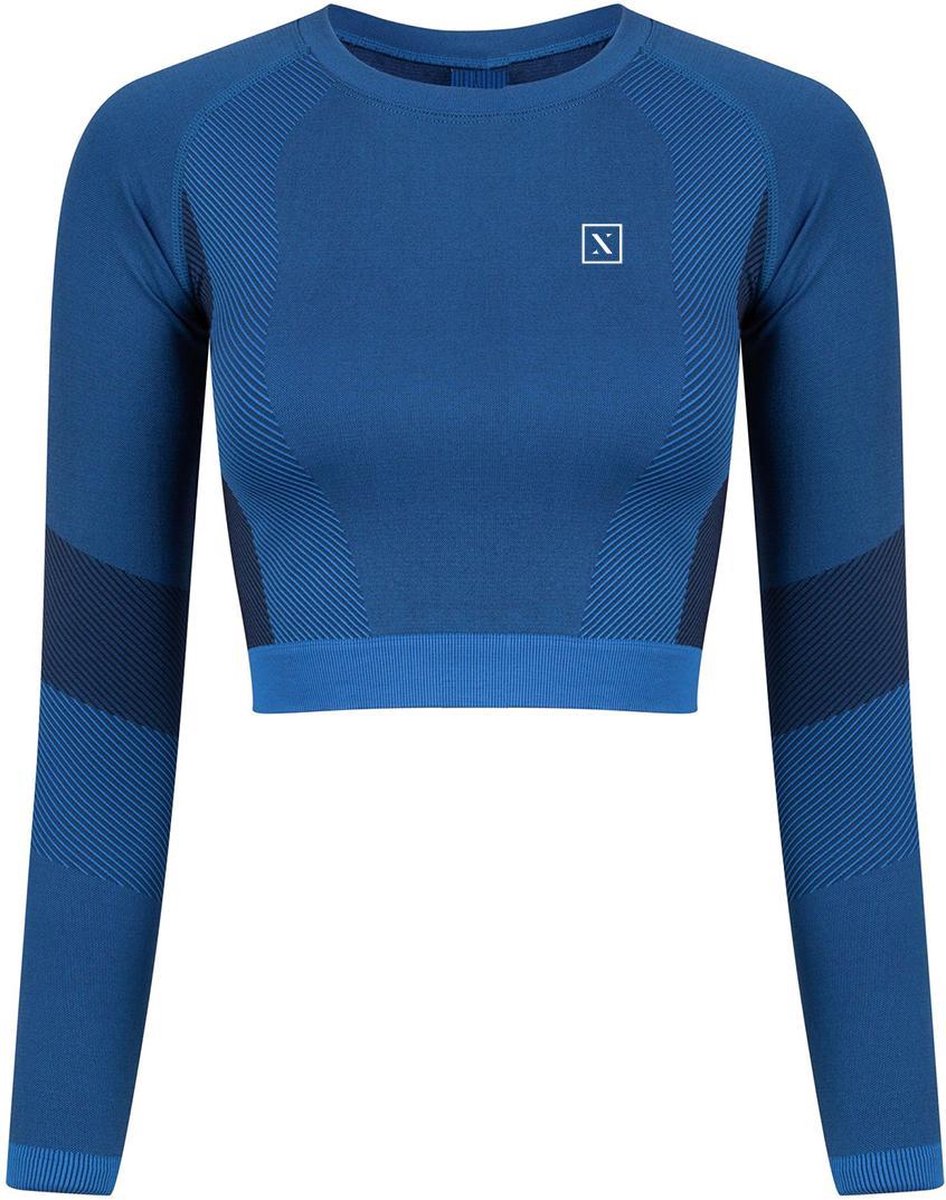 LXURY Tech Long Sleeve Crop Top Maat XXS/XS - Blauw - Naadloze Sport Shirt - Naveltruitje - Dames Crop Top - Yoga & Fitness - Training Top - Fitness top - Sport Top