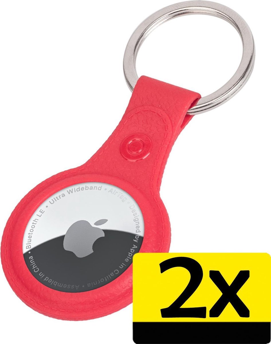 Airtag Sleutelhanger Hoes - Airtag Hoesje Hanger Case Leder Look - Airtag-Sleutelhanger Rood - 2 Stuks