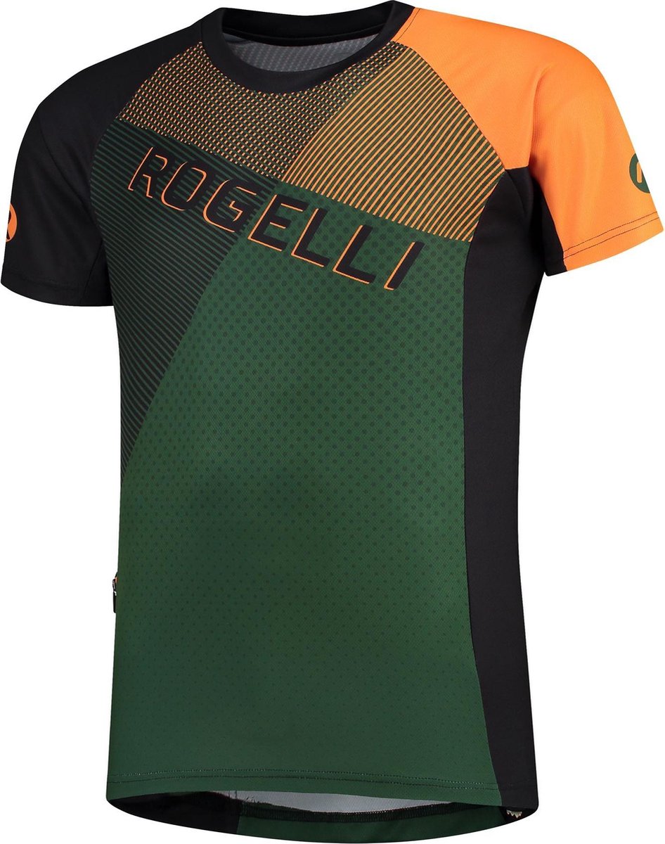 Rogelli Fietsshirt - Maat L  - Mannen - donker groen/oranje/zwart
