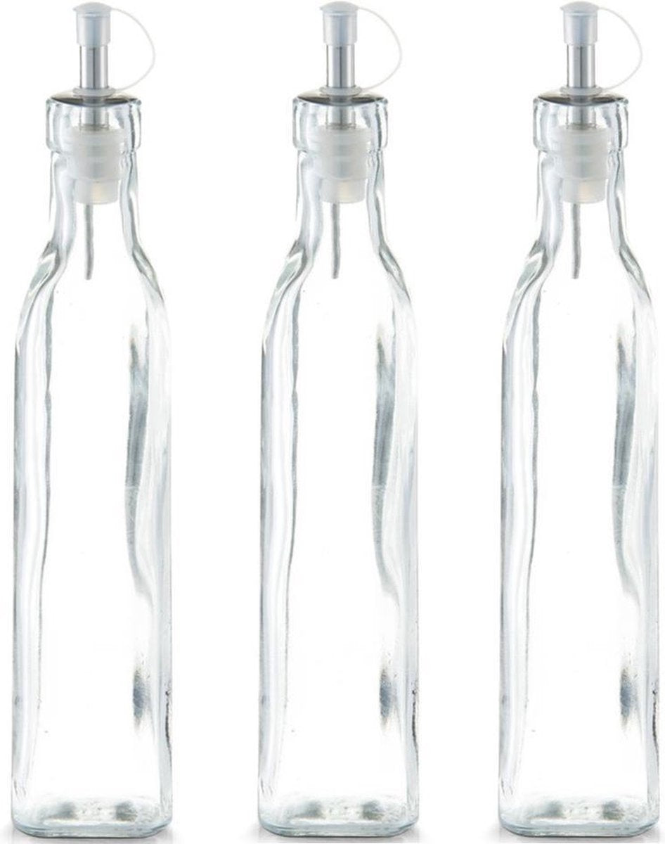 6x Glazen azijn/olie flessen met schenktuit 270 ml - Zeller - Keuken/kookbenodigdheden - Tafel dekken - Azijnflessen - Olieflessen - Doseerflessen van glas