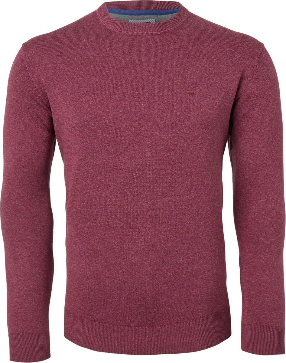 Redmond heren trui katoen - O-hals - donkerrood melange -  Maat XXXL