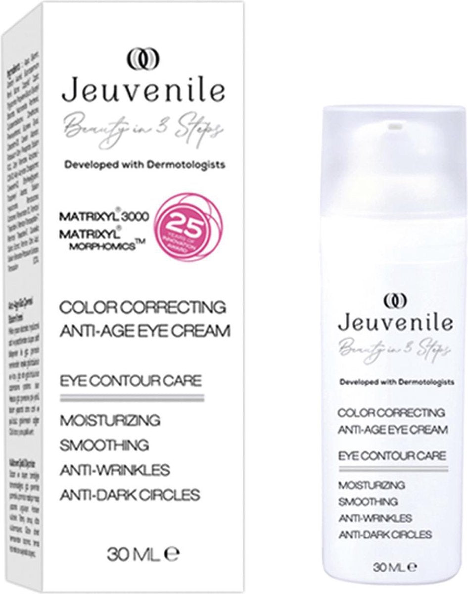 Jeuvenile Laboratoires | Color Correcting Anti Age Eye Cream | Kleur Corrigerende Anti Veroudering Oog Creme | Hyaluronzuur | Hydraterend en Verzachtend | Anti Rimpel | Matrixyl 300 & Matrixyl Morphomics | Dermatologisch Getest | 30 ML | Pomp