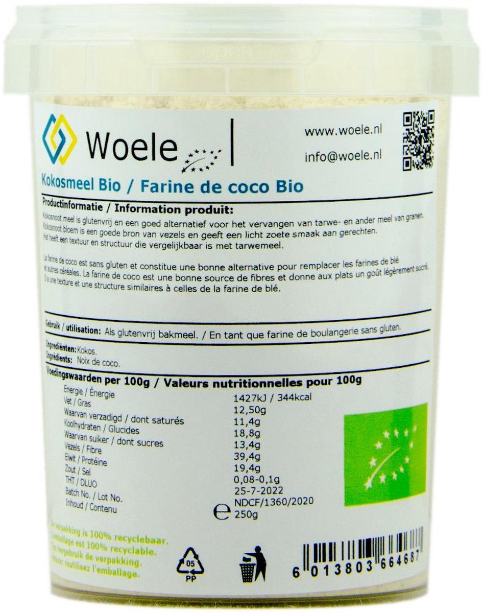 Kokosmeel biologisch 250g alternatief voor meel GMO vrij