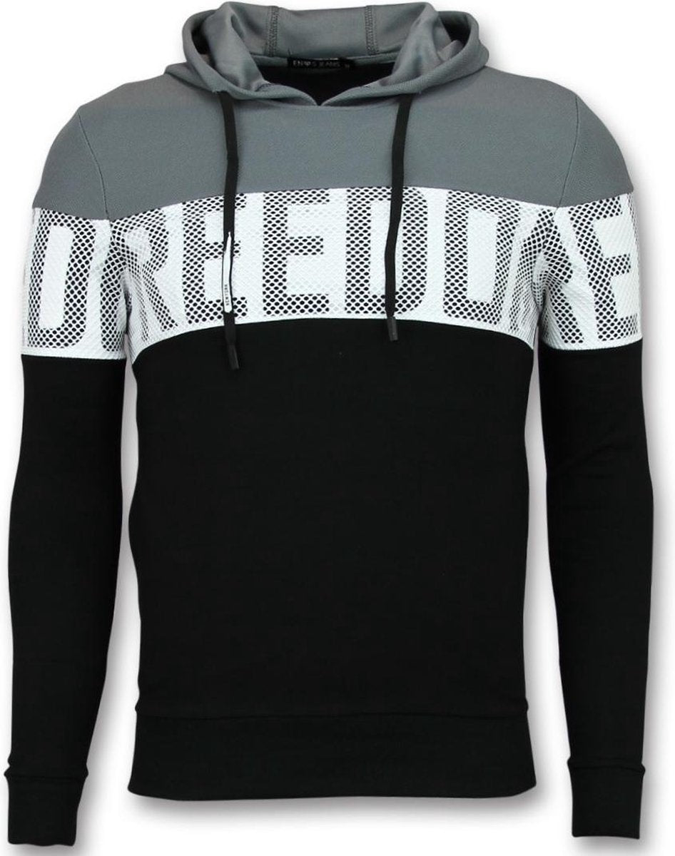 Enos Striped Hooded Sweatshirt - Hoodies Heren Zwart - Grijs - Maten: L
