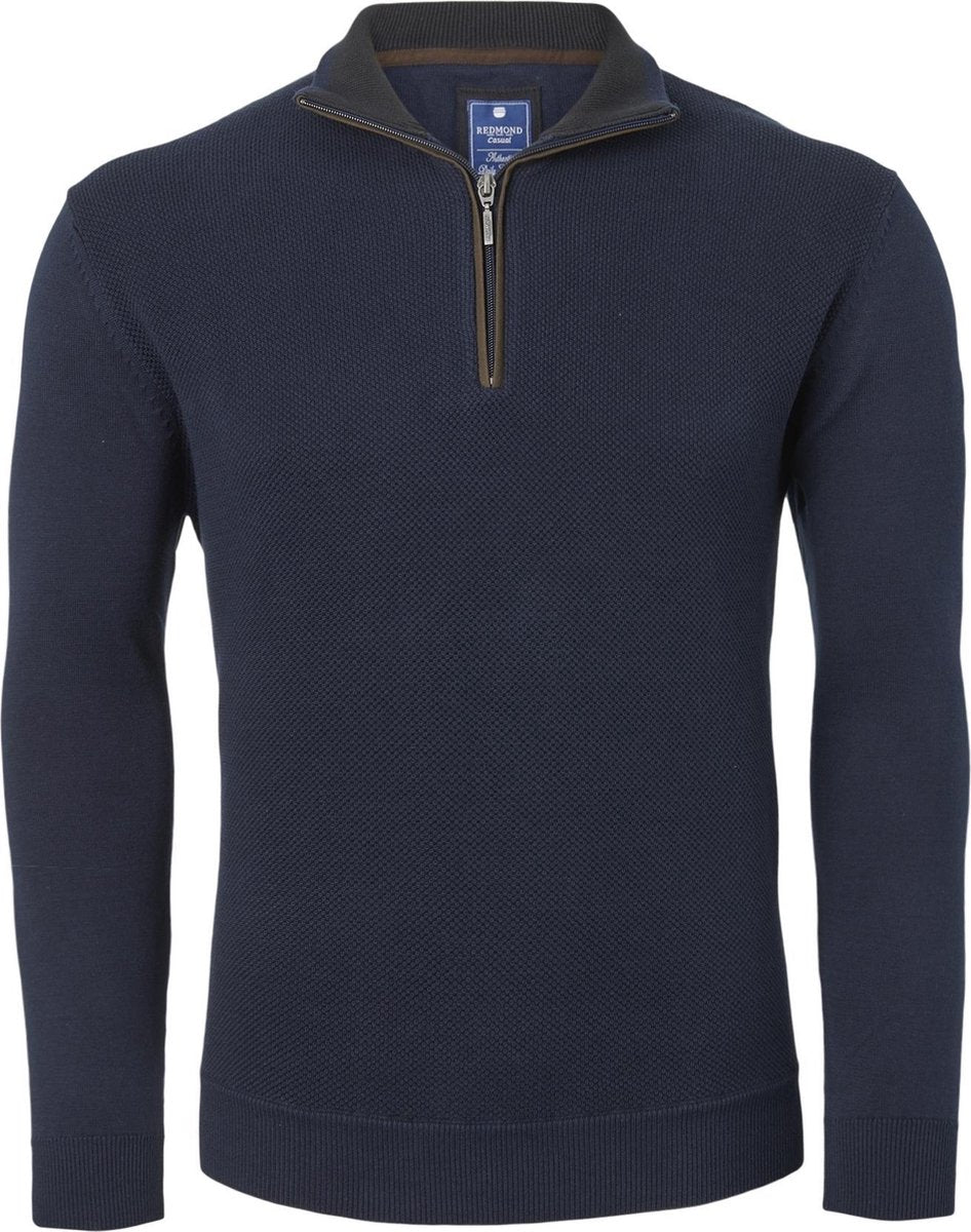 Redmond heren trui katoen - schipperstrui met rits - donker blauw -  Maat M