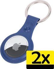 Airtag Sleutelhanger Hoes - Airtag Hoesje Hanger Case Leder Look - Airtag-Sleutelhanger Donker Blauw - 2 Stuks