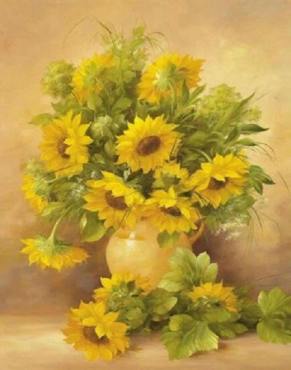 Paint By Numbers - Schilderen op Nummer - Zonnebloemen in Vaas - 50x40cm - Volwassenen & Kinderen - Stipco - 150057