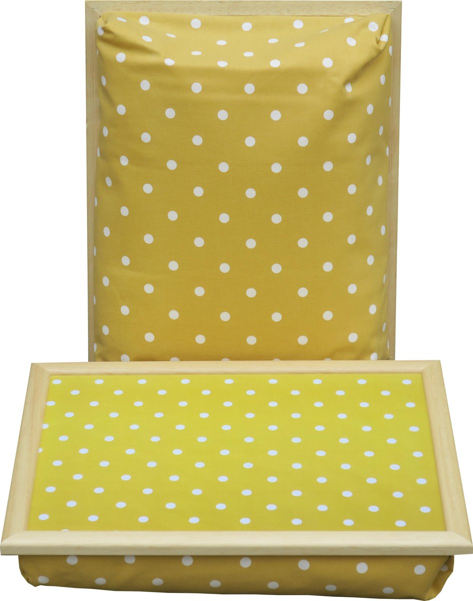 Laptray - Schoottafel - Schootkussen - Laptoptafel - Dienblad met kussen Geel met Witte Stippen