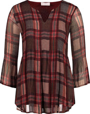 Cassis - Geruite plisséblouse - Bordeaux